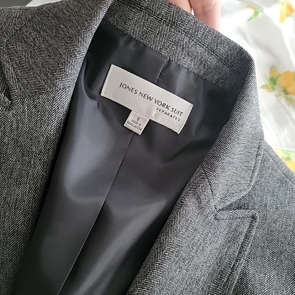 Jones New York Gather‎ Waist Women's Herringbone Micro Print Blazer Size 8